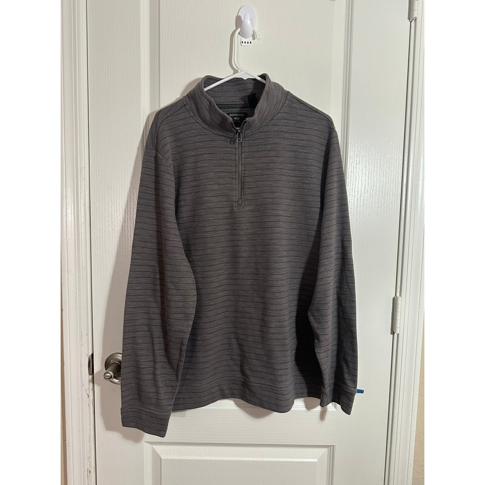 Dockers Mens XL Gray Textured Stripe Quarter Zip Pullover Sweater DOK253043C